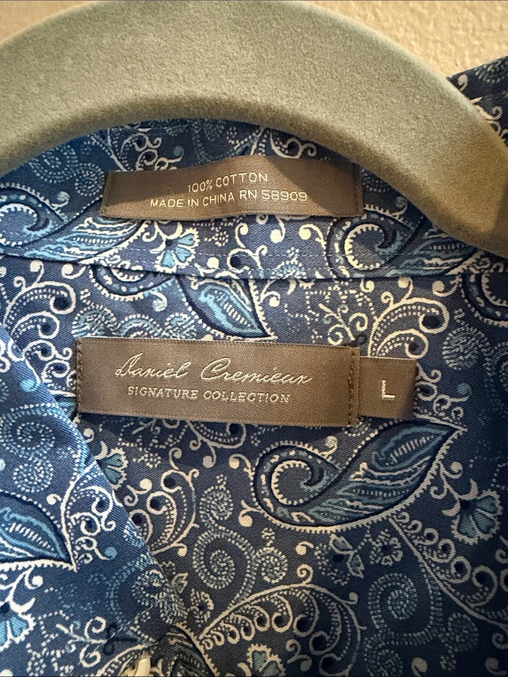 Daniel Cremieux Blue Paisley Short-Sleeve Button-Down Cotton Shirt Large